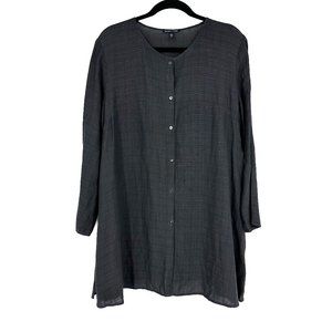 Eileen Fisher Button Front Linen Blend Shirt Jacket Grey Medium